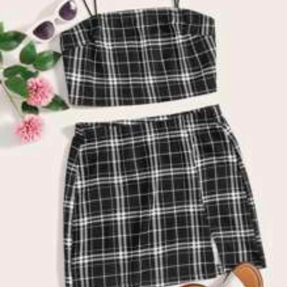 SHEIN plus size plaid crop Cami top and skirt set